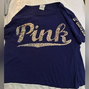 Pink crew neck blue/grey Sequins shirt size Large